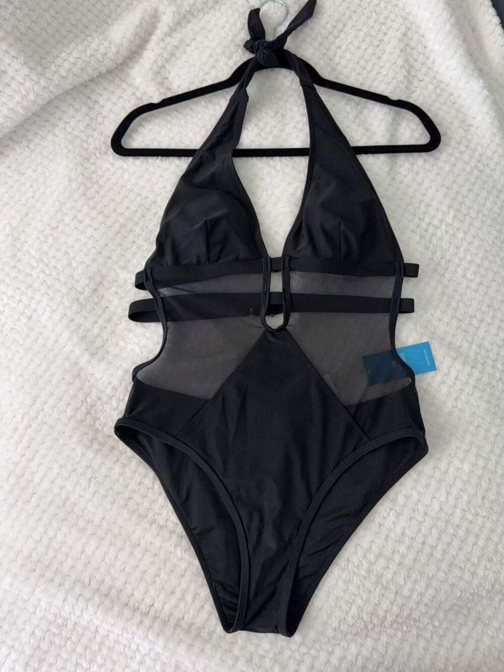 Cupshe Black Mesh Cutout One-Piece Swimsuit Size S